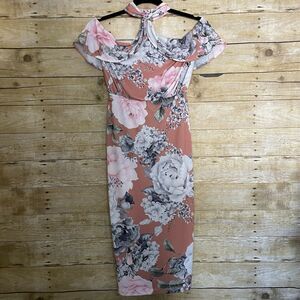 ASOS Dusty Pink Floral Halter Top Ruffle Midi Dress - Size 4/UK 8 - Maternity
